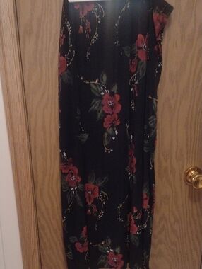 Black Floral Maxi Skirt with Red Blooms